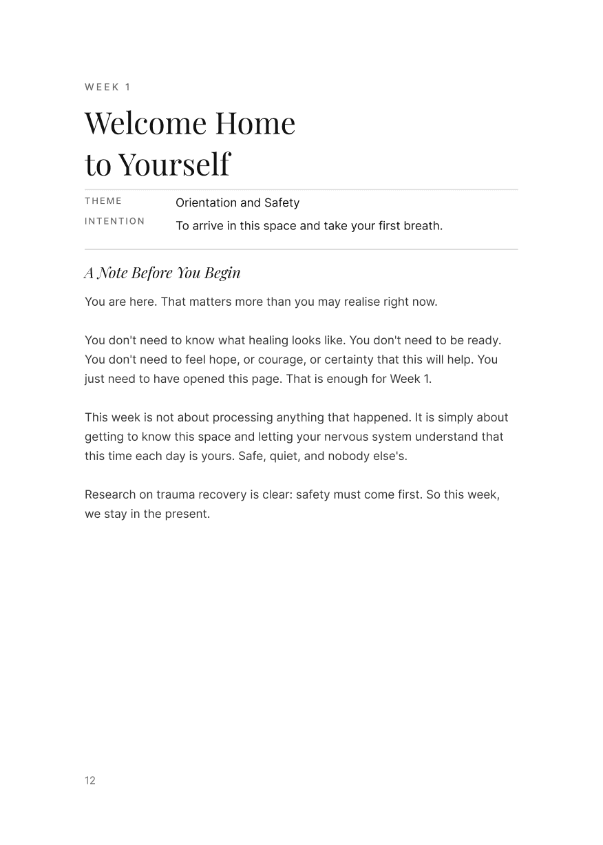 Inside the Rise & Bloom journal, the Week 1 opener page